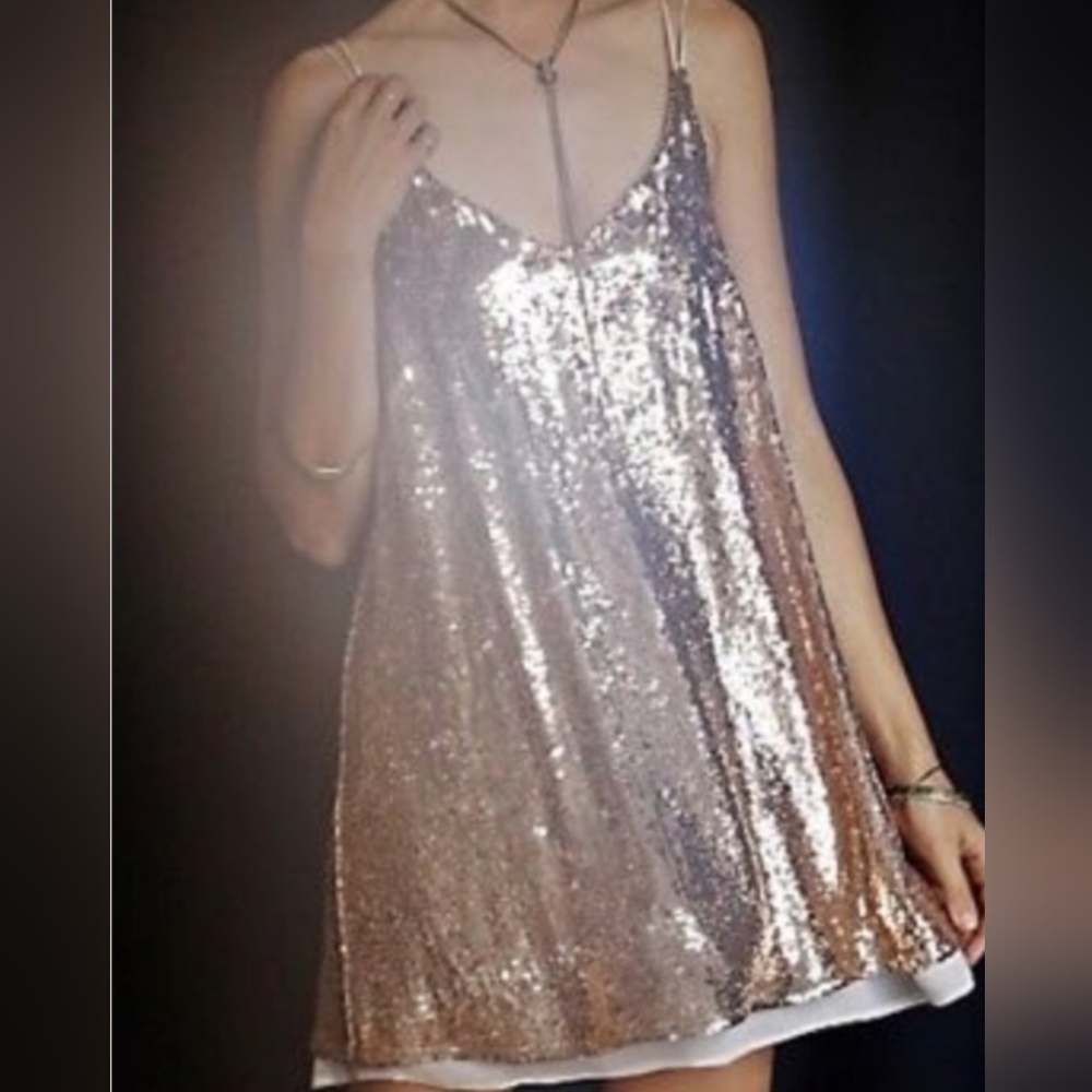FREE PEOPLE GOLD SEQUIN MINI DRESS Sz L NWT!